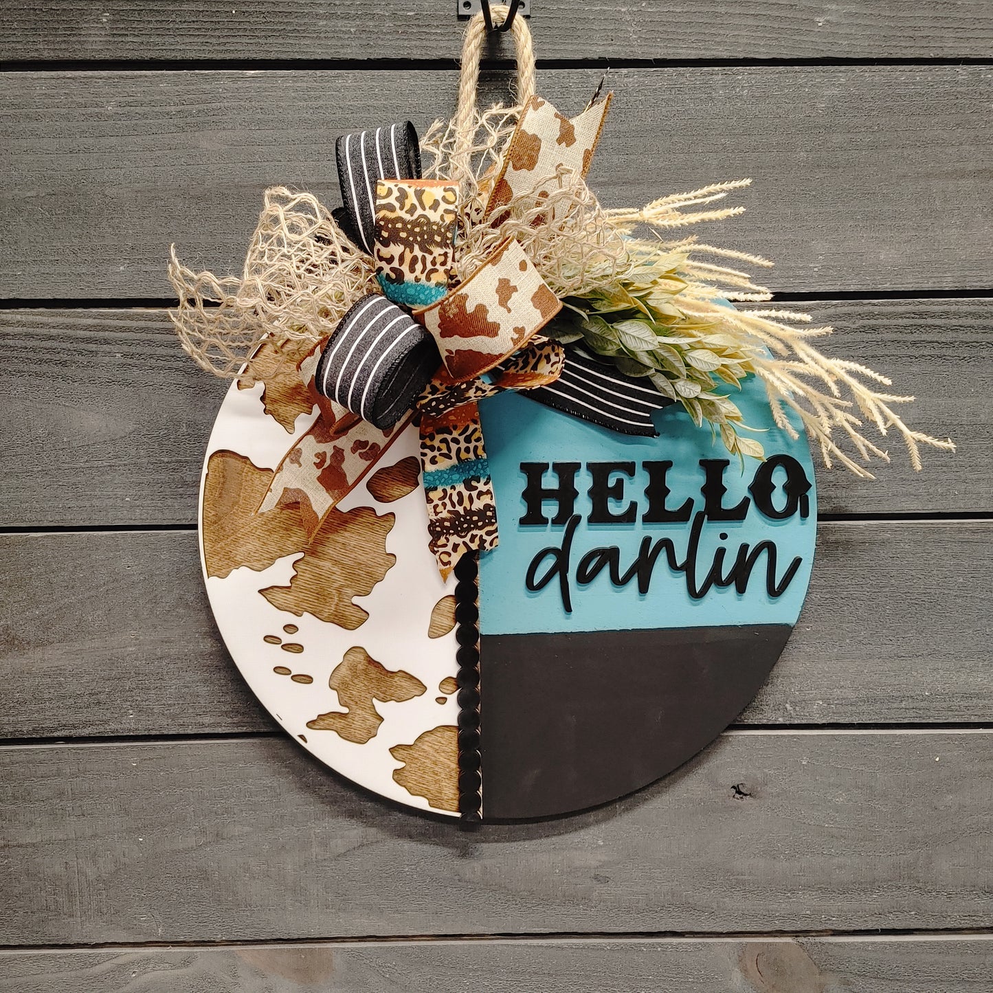 Hello Darlin' Cow Print Door Hanger
