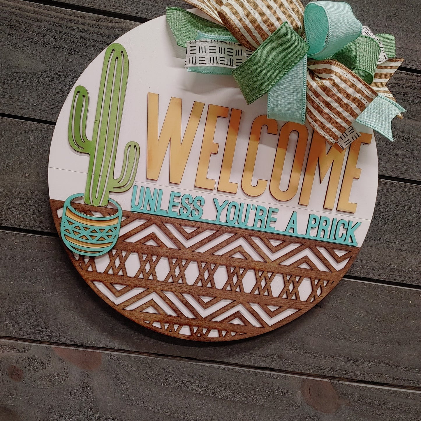 WELCOME/PRICK CACTUS DOOR HANGER