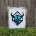 Aztec Framed Cow Skull Sign
