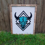 Aztec Framed Cow Skull Sign