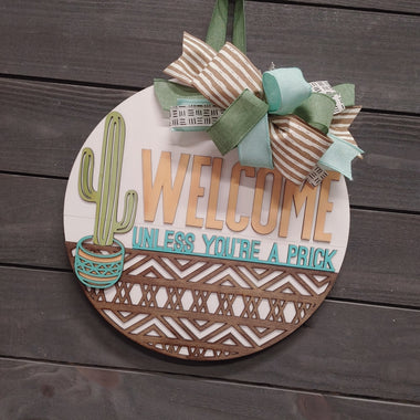 WELCOME/PRICK CACTUS DOOR HANGER