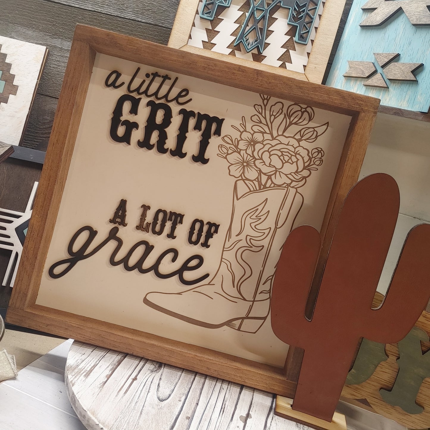 Grit/Grace Cowboy Boot Sign