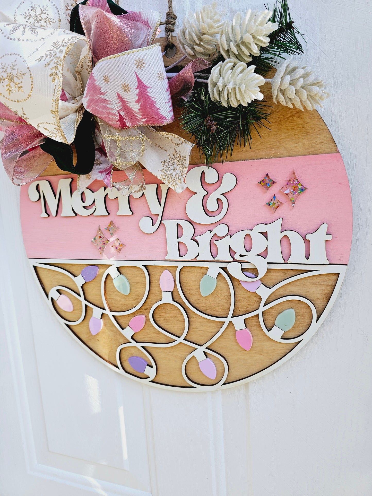 Pastel Gem MERRY & BRIGHT DOOR HANGER