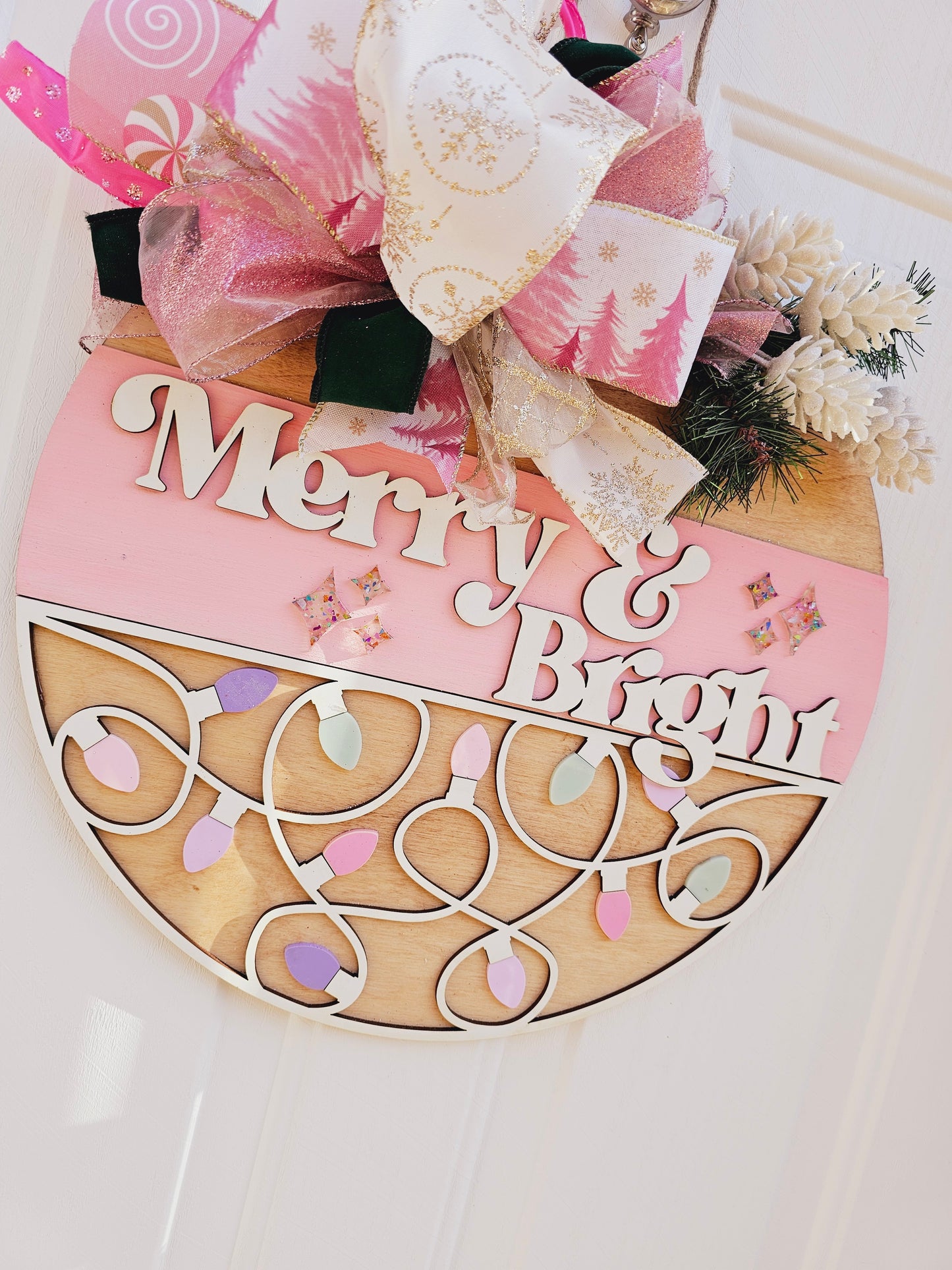 Pastel Gem MERRY & BRIGHT DOOR HANGER