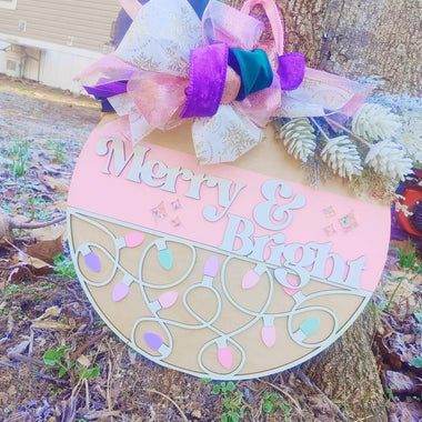 PASTEL MERRY & BRIGHT 16" DOOR HANGER