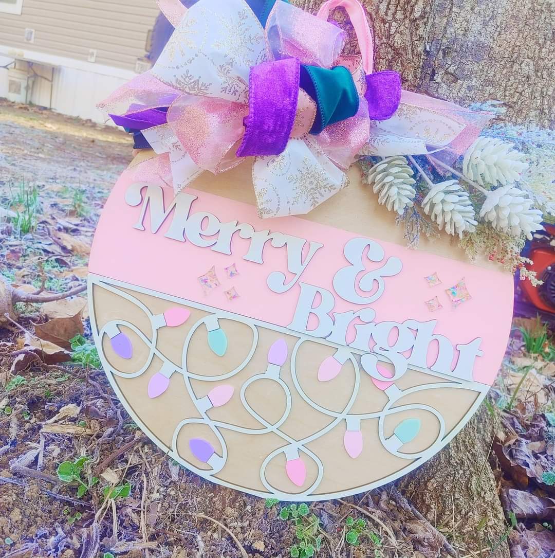 Pastel Gem MERRY & BRIGHT DOOR HANGER