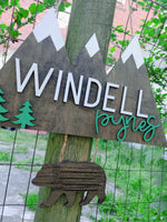 Mountain + Bear Name + Announcement Hanging sign