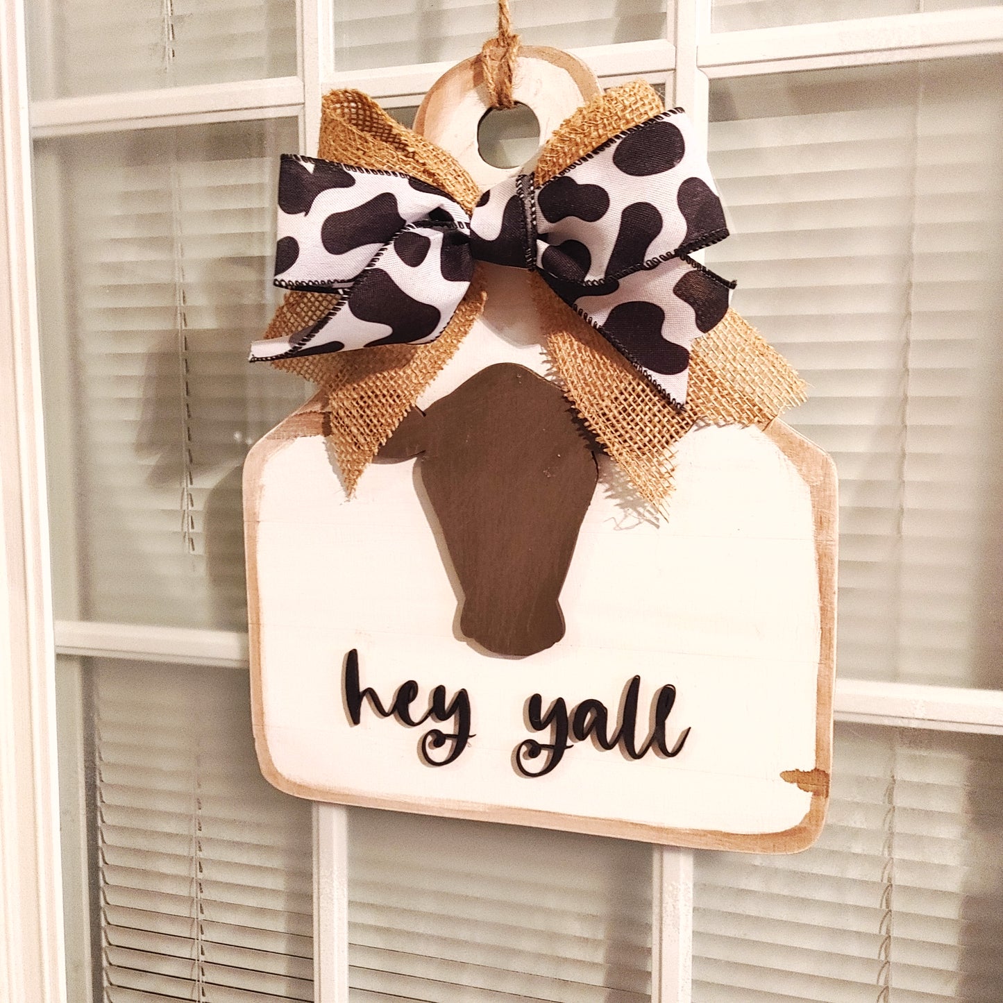 hey Y'all cow tag door hanger