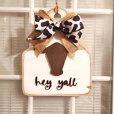 hey Y'all cow tag door hanger