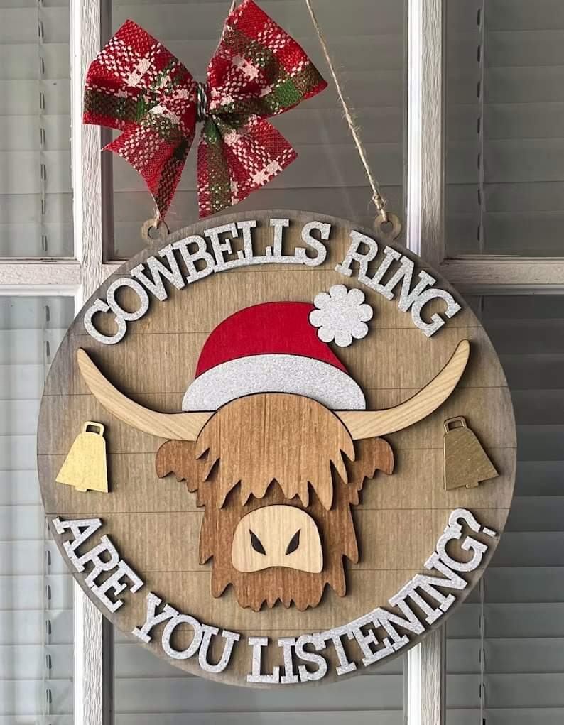 RTS HIGHLAND COW CHRISTMAS DOOR HANGER