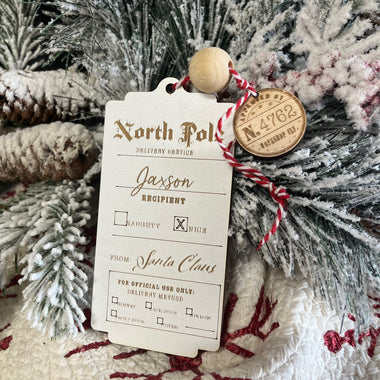 PERSONALIZED DRY ERASE NORTH POLE GIFT TAG