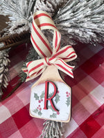 PERSONALIZED PATTERNED INITIAL COW TAG ORNAMENT