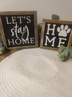 8x8&quot; let&#39;s stay home-wood sign-small wood sign-framed farmhouse sign-living room decor-modern farmhouse decor -framed small wood sign