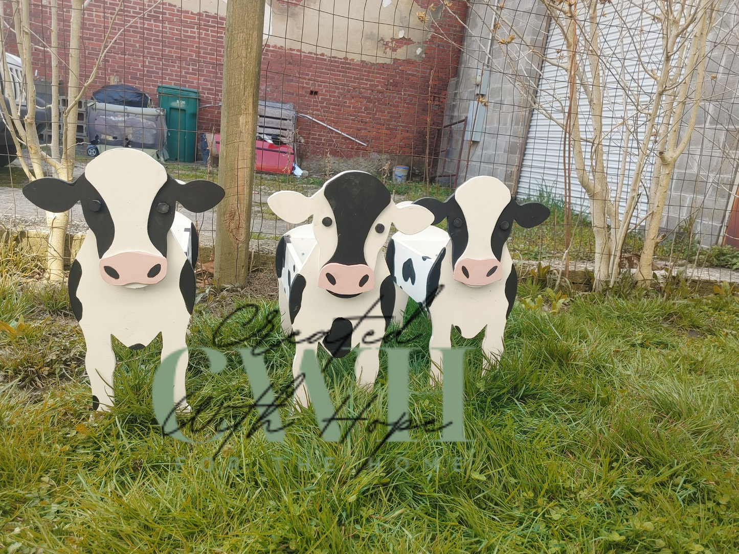 Standing Wooden Cow Planter - Large