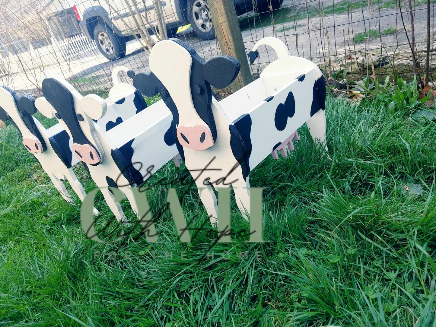Standing Wooden Cow Planter - Large