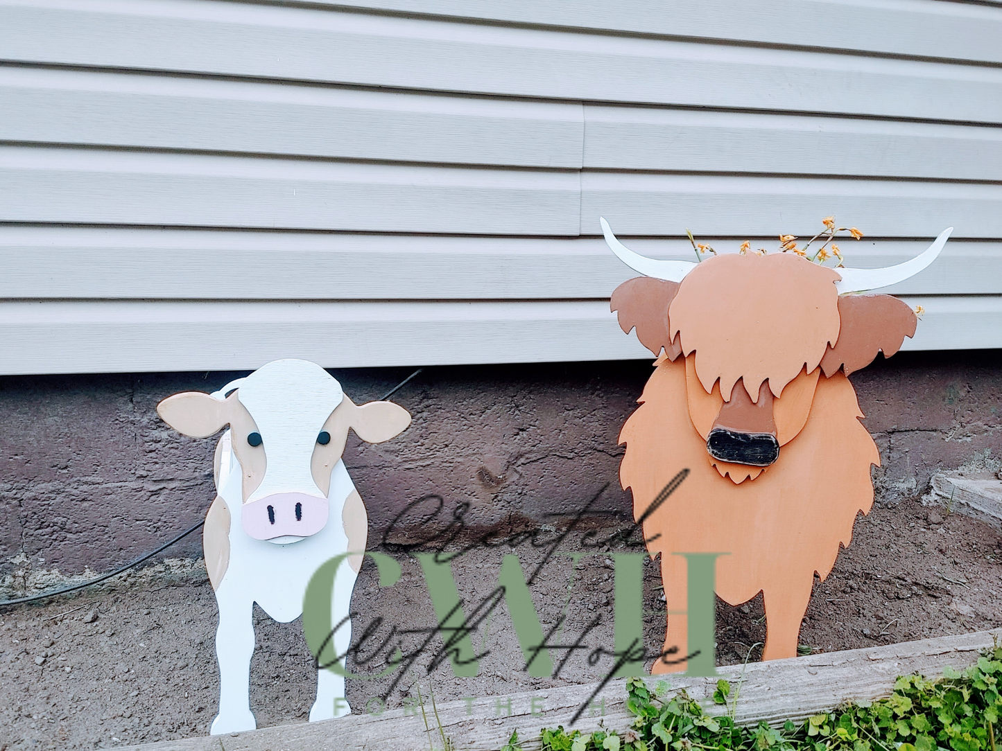 Standing Wooden Cow Planter - Large