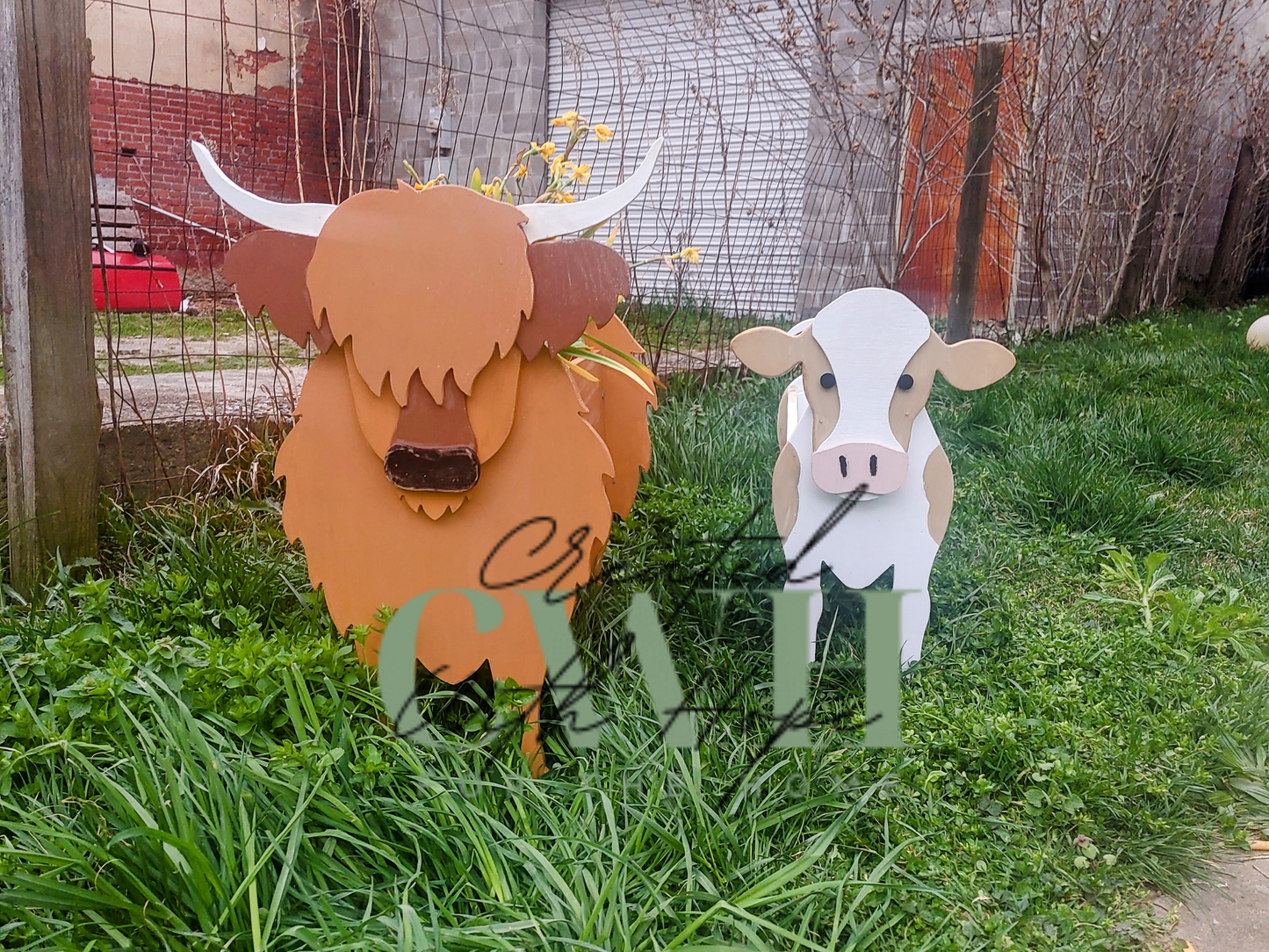 Standing Wooden Cow Planter - Large